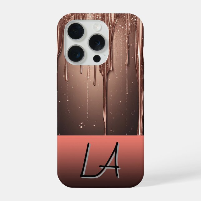 Rose Gold Glitter Drip Custom Name iPhone Case (Back)