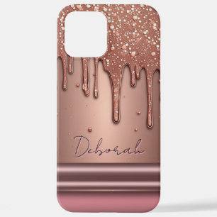 Rose Gold Glitter Drip Custom Name Monogram iPhone 12 Pro Max Case