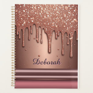 Rose Gold Glitter Drip Custom Name Monogram Planner