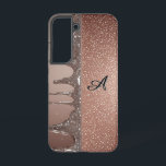 Rose Gold Glitter Drip Custom Name Monogram Samsung Galaxy Case<br><div class="desc">Custom Name Monogram with Rose gold metallic liquid dripping against a sparkling bokeh background,  creating a luxurious glitter texture ideal for beauty,  fashion,  cosmetic and holiday design projects with warm,  glamorous tones.</div>