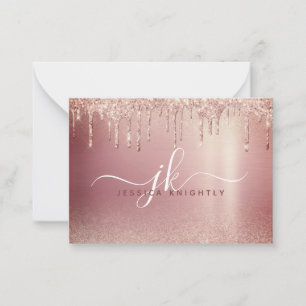 Rose Gold Glitter Drip Elegant Monogram Initials Card