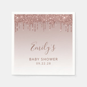 Rose Gold Glitter Drip Girl Baby Shower Napkin