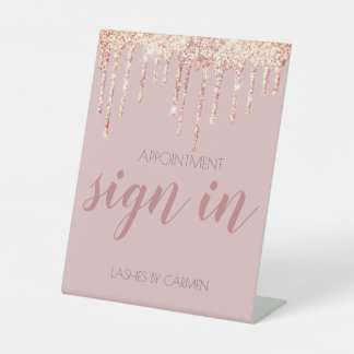 Rose Gold Glitter drip lashes appointment sign