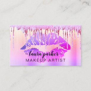Rose Gold Glitter Drip Lips Makeup Artist Salon Business Card