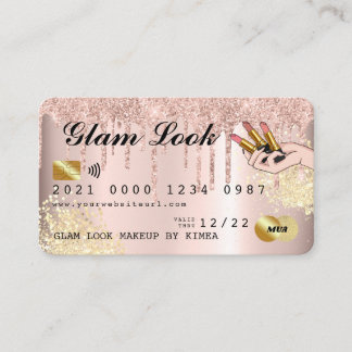 Rose Gold Glitter Drip Makeup Artist Credit Card