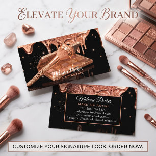 Rose Gold Glitter Drip Makeup Brush & Eyeshadow Business Card