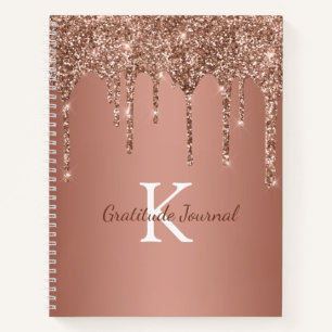 Rose Gold Glitter Drip Monogram Gratitude Journal