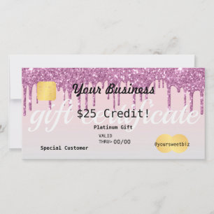 Rose Gold Glitter Drip Ombre Gift Certificate Thank You Card