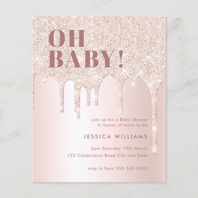 Rose Gold Glitter Drip Pink Girl Oh Baby Shower  I (Front)