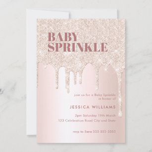 Rose Gold Glitter Drip Pink Girl Oh Baby Sprinkle Invitation