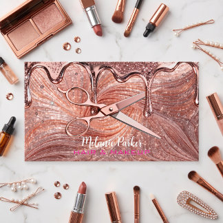Rose Gold Glitter Drip Shears Hair & Makeup Business Card
