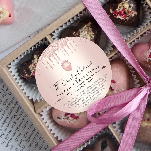 Rose Gold Glitter Drip Strawberry Confection Legal Classic Round Sticker (Creator Uploaded)