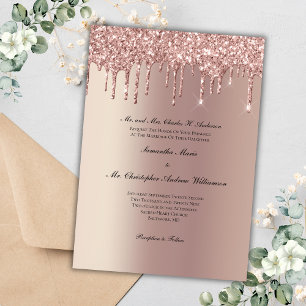 Rose Gold Glitter Drip Trendy Elegant Wedding  Invitation
