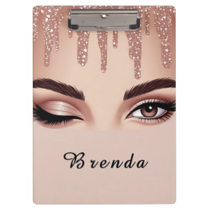 Rose Gold Glitter Drip With Feminine Eye Makeup Clipboard
