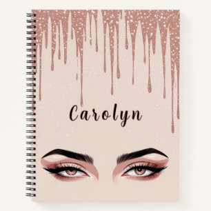 Rose Gold Glitter Drip With Feminine Eye Makeup Notebook