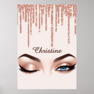 Rose Gold Glitter Drip With Feminine Eye Makeup Poster