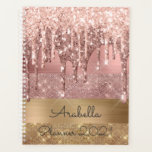 Rose Gold Glitter Dripping Gold Stripes Monogram Planner<br><div class="desc">Modern, luxury, rose gold glitter drips on gold and rose gold colour glitter stripes custom monogrammed planner. This design features faux sparkle glitter stripes and brushed metal in gold, and blush pink rose gold colour glitter with name or monogram text template. Above light blush pink and rose gold glitter dripping....</div>
