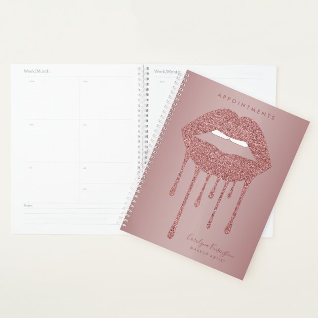 Rose Gold Glitter Dripping Lips Makeup Appointment Planner (Display)