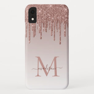 Rose Gold Glitter Dripping Sparkle Monogram Script Case-Mate iPhone Case