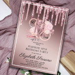 Rose Gold Glitter Drips 50th Birthday Surprise Invitation<br><div class="desc">An elegant 50 and fab 50th surprise birthday party invitation in a rose gold ombre metallic shimmer with glitter drips and script name typography with rose gold and glitter high heeled dancing shoes, florals and a string of pearls integrated into the design and type. A unique stylish invite for this...</div>