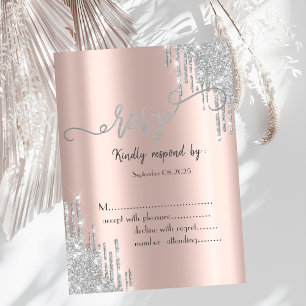 Rose Gold Glitter Drips 80th Birthday RSVP  Invitation