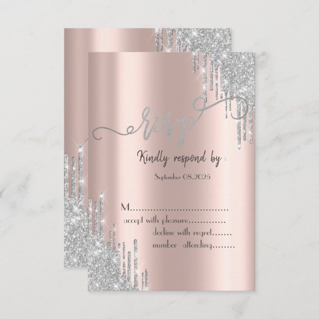 Rose Gold Glitter Drips 80th Birthday RSVP  Invitation (Front/Back)