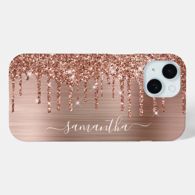 Rose Gold Glitter Drips and Foil Girly Signature Case-Mate iPhone Case (Back (Horizontal))