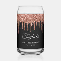 Rose Gold Glitter Drips Black 21st Birthday