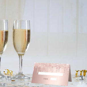 Rose gold glitter drips blush balloons birthday place card