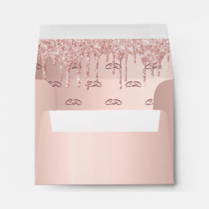 Rose gold glitter drips blush pink monogram envelope