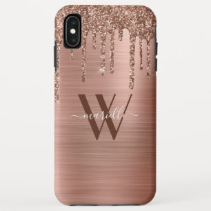 Rose Gold Glitter Drips Brushed Metal Monogram Case-Mate iPhone Case