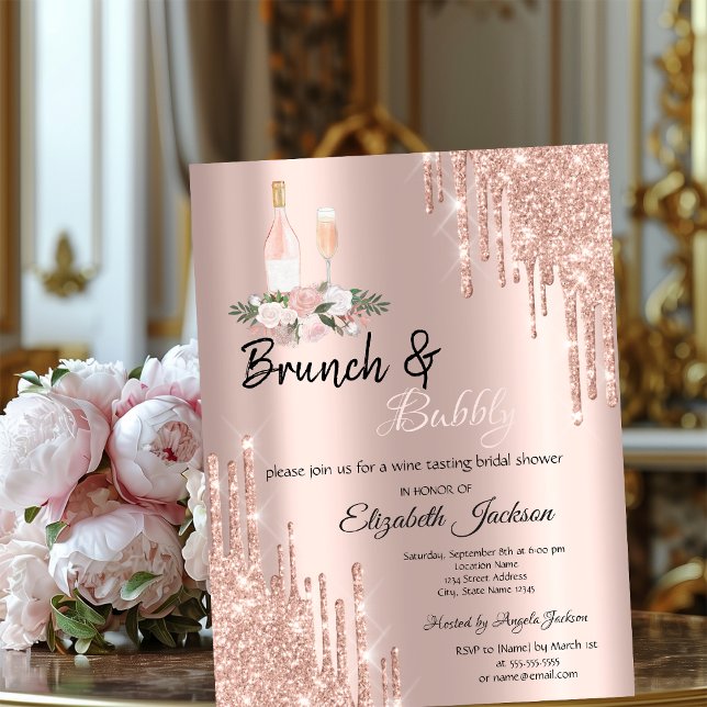 Rose Gold Glitter Drips Bubbly Bridal Shower  Invitation (Creator Uploaded)