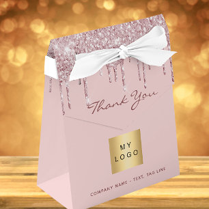 Rose gold glitter drips business logo QR code Favour Box
