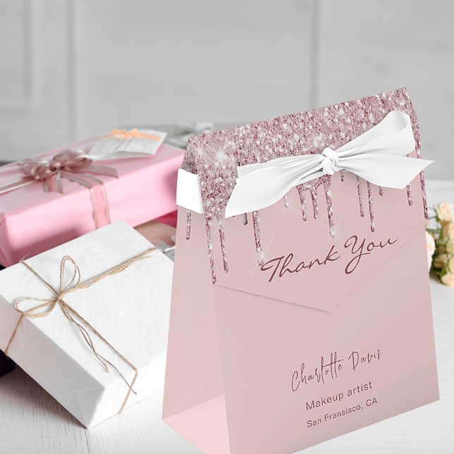 Rose gold glitter drips business QR code Favour Box (Creator Uploaded)