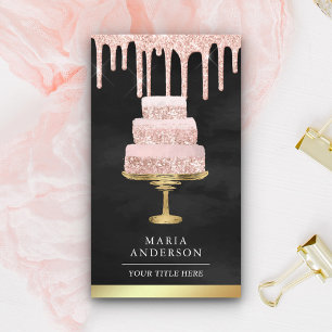 Rose Gold Glitter Drips Cake Pastry Chef Bakery Business Card