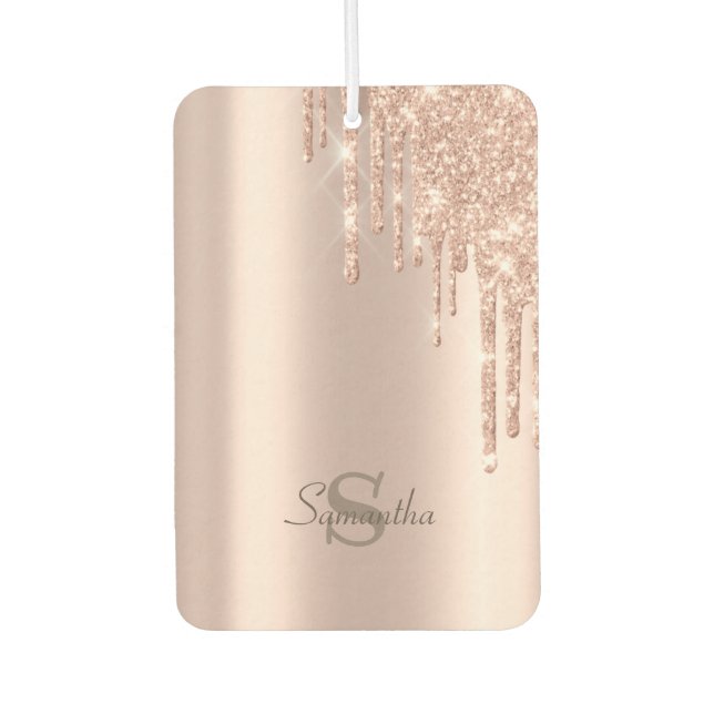 Rose Gold Glitter Drips Car Air Freshener (Front)