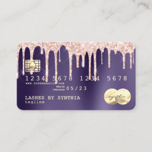 Rose gold glitter drips Credit Card gold hologram