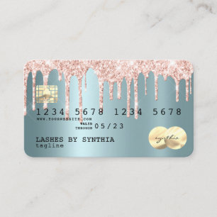 Rose gold glitter drips Credit Card gold hologram