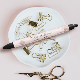 Rose Gold Glitter Drips Cupcake Bakery Pastry Chef Black Ink Pen