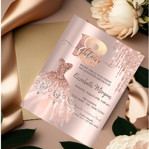 Rose Gold Glitter Drips Dress 18th Birthday Party Invitation