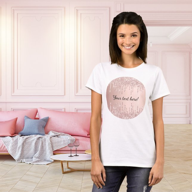 Rose gold glitter drips dripping girly glam text T-Shirt (Creator Uploaded)