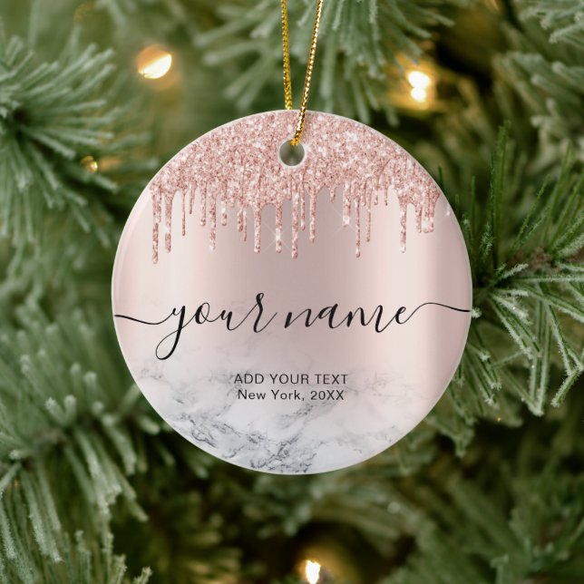 Rose Gold Glitter Drips Elegant Chic Script Name Ceramic Tree Decoration (Tree)