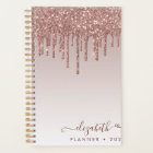 Rose Gold Glitter Drips Elegant Heart Script 2021