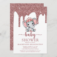 Rose Gold Glitter Drips Elephant Girl Baby Shower
