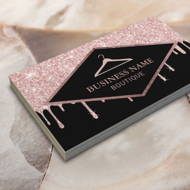 Rose Gold Glitter Drips Fashion Boutique Business Card (Creator Uploaded)