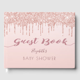 Rose gold glitter drips glam Baby Shower Guest Book