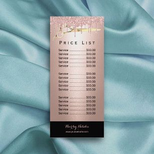 Rose Gold Glitter Drips Hair Salon Price List Rack Card