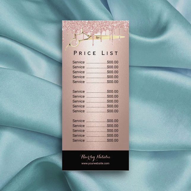 Rose Gold Glitter Drips Hair Salon Price List Rack Card (Creator Uploaded)