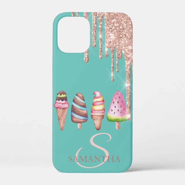 Rose Gold Glitter Drips Ice cream Mint Green  Case-Mate iPhone Case (Back)