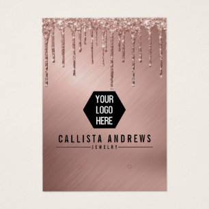 Rose Gold Glitter Drips Logo Earring Display Card